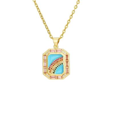 China FASHIONABLE Zircon Rainbow Element Geometric Pendant Jewelry Net Red Oil Drop Copper Fashion Temperament Men And Women Necklace for sale