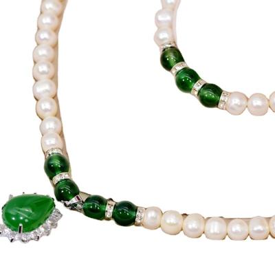 China FASHIONABLE Near Round Strong Light Natural Chalcedony Freshwater Pearl Necklace For Elders As Gifts for sale