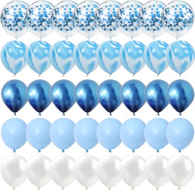 China Beauty Decorations Silver Confetti Bride Balloons Wedding Valentine's Day Decorations 40 Pcs Set Blue Agate Marble Balloons Set for sale