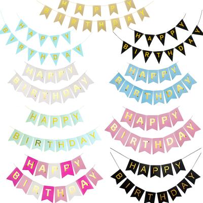 China Happy Birthday Banner White And Gold Party Birthday Decorations Paper Flag Single Bunting Banner for sale