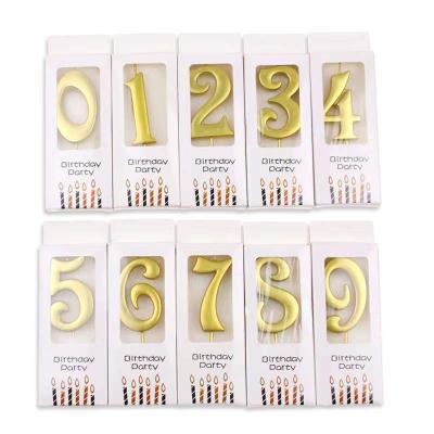 China Gold Plated Popular Gold Colors Design Numbers 0 to 9 Birthday Cake Candles for sale