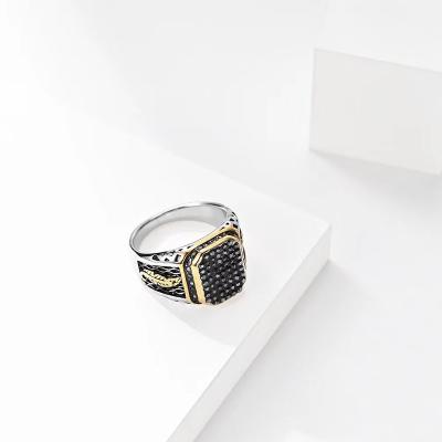 China New CLASSIC Vintage Diamond Encrusted Stainless Steel Mens Ring for sale