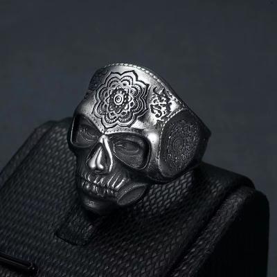 China FASHIONABLE Punk Retro Stainless Steel Carved Halloween Skeleton Ring for sale