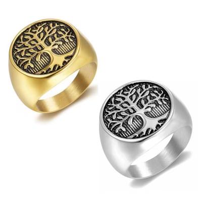 China TRENDY Punk Tree Of Life Ring Hip Hop Stainless Steel for sale