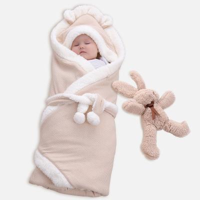 China Selling Luxury Portable Warm Newborn Berber Fleece Thick Knit Baby Wraps With Bear Hat For Winter Blankets for sale