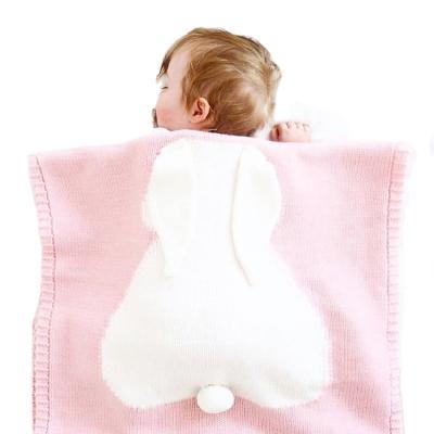 China Hot New Arrivals Acrylic Safety Anti Dust Mite Rabbit Three-Dimensional Pattern With Ears Knitted Baby Standing To Wrap Blankets For Newborns for sale