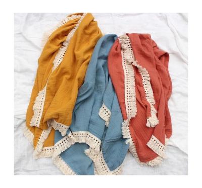 China Folded Newborns Wrap Muslin Tassel Baby Blanket Customized Cotton Infant Unisex Infant Blanket for sale