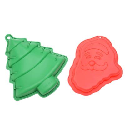 China Viable Oversized Christmas Silicone Mousse Cake Mold 3D Silicone Chocolate Santa Claus And Tall Christmas Tree Mold for sale