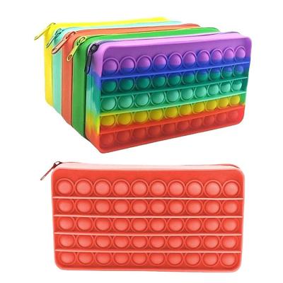 China Fashion Grocery School Silicone Rainbow Push Noise Busy Person Storage Sport For Pacifier Clip OEM Toy Pencil Snap Easy Clear Travel Bag for sale