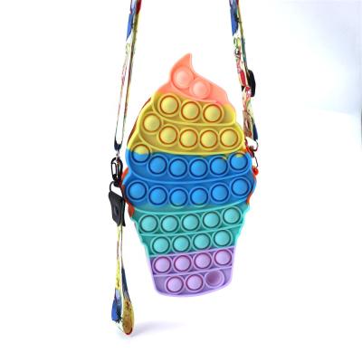 China New 2021 new fashion push it snap bubbles popping cross pencil bags ice cream silicone boy messenger pouch for sale