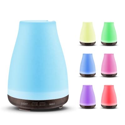 China Mini Mist Maker 7 LED Ultrasonic Wood Light Aroma Grain Air Humidifier 100ml Intake Essential Oil Diffuser Humidifier for sale