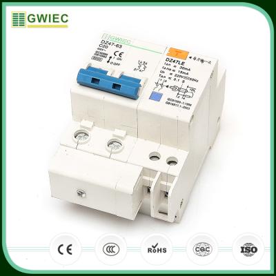 China High Breaking Residual Current Mini Circuit Breaker 63A 2P 230V Capacity GWIEC DZ47LE Rcbo Size Quality Products for sale