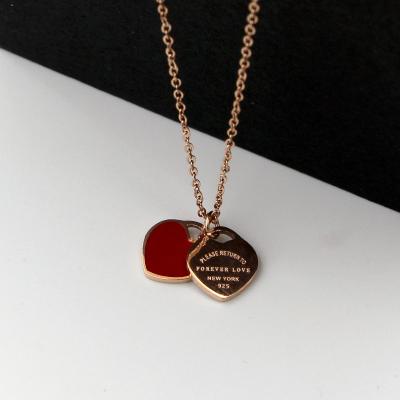 China 2022 New Arrival Environmental Friendly Double Heart Enamel Lady FOREVER LOVE Stainless Steel Necklace Jewelry Wholesale Gift For Women N403 for sale