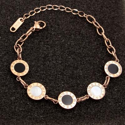 China Fashion Jewelry Rose Gold Stainless Steel Roman Numerals Bracelets & Bangles Casual/Sporty Female Charm Bracelet For Women B210 for sale