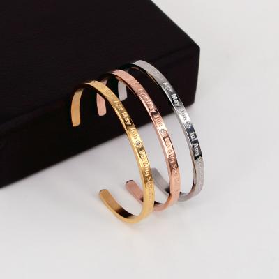 China Rose Gold Women Delicate Open Jewelry 4mm Thin Casual/Sporty B405 Stainless Steel Gold Bracelet Cuff Bangles for sale