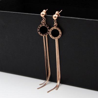 China CLASSIC Fashion Jewelry Steel Ball Earrings Hanging Round Cake Snake Bone Chain Tassel Black Roman Numeral Women Earrings Gift ER110 for sale