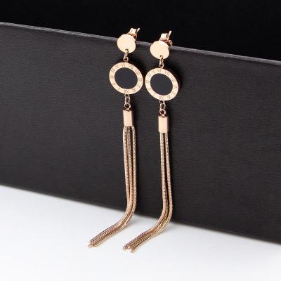 China CLASSIC Fashion Jewelry Steel Ball Earrings Hanging Round Cake Snake Bone Chain Tassel Black Roman Numeral Women Earrings Gift E213 for sale