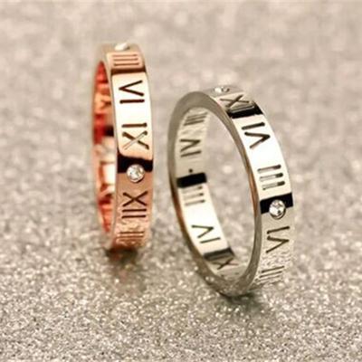 China 2022 New Women Jewelry Roman Numerals Rings For Women CZ Titanium Steel Crystals Rings Fashion Casual/Sporty Ring Couple R006 for sale