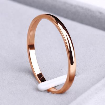 China Sweet Simple Wedding Rings 2mm Stainless Steel Couples Rings Rose Gold Anti-Allergy Casual/Sport Bijouterie R309 for sale