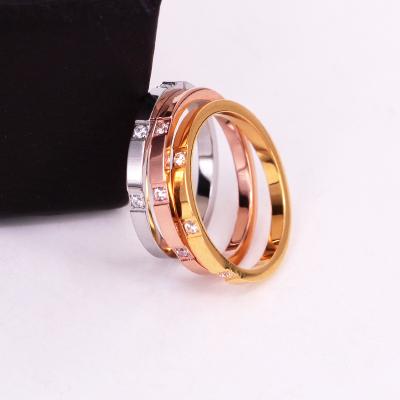 China Small Casual/Sporty Titanium Steel Zircon Wedding Ring For Woman Rose Gold Color Crystal Wedding Jewelry R110 for sale