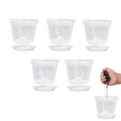 China American style 7 inch 3 pack orchid pots with holes and saucers clear plastic orchid pots for sale