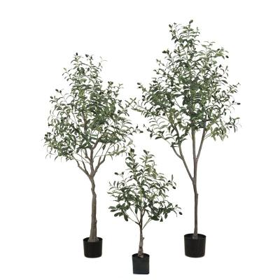 China Plastic Artificial Silk Olive Tree Tall Potted Olive Tree With Large Fake Olive Planter Branches And Artificial Fruit Tree for sale