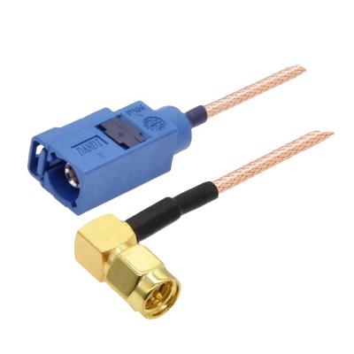 China Automobile Car Navigation GPS Antenna Adapter RF Coaxial Jumper Pigtail RG316 Blue Fakra C Female To SM A Male 90 Degree Extension Cable for sale