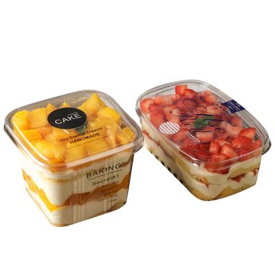 China Bio-degradable Transparent Cake Box Fruit Pudding Ice Cream Container Bakery With Cover Plastic Cup for sale