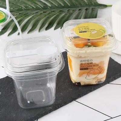 China Bio-degradable Mini Dessert Cups with Lids and Spoons Square Large Clear Plastic Parfait Appetizer Cup Small Reusable Serving Bowl for sale