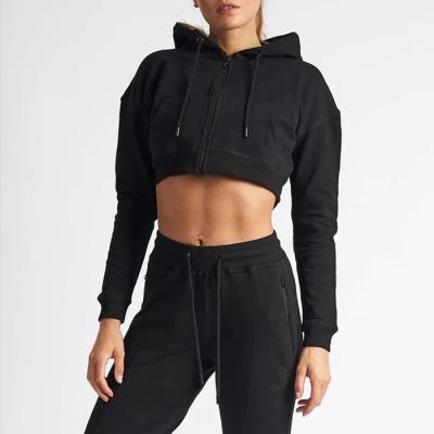 China Custom Made Simple QUICK DRY Women's Workout Two Piece Set Women's Active Wear Crop Hoodie Tracksuit for sale