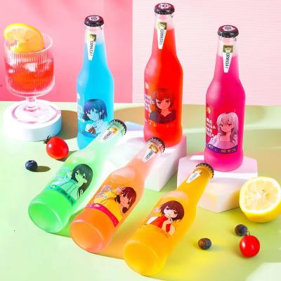 China Beverage Custom 275ml clear empty carbonated soft drinking beverage soda cocktail juice glass beer bottle with crown cap for sale