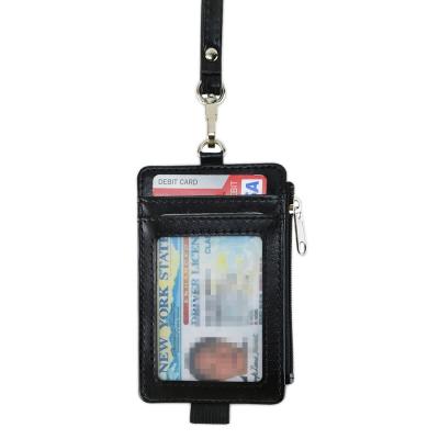 China Vertical ID Card PU Leather ID Badge Card Holder with Lanyard and Pen Holder for sale