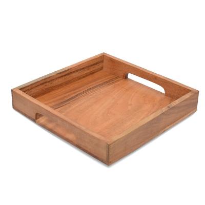 China Factory Direct Sales Viable Support Custom Acacia Wood Dinner Dish With Handle Perfect For Breakfast, Cafe Hotel Serving Tray for sale