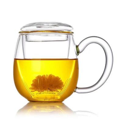 China Handblown Sustainable Borosilicate Large Cup One Person Glass Tea Mug With Infuser for sale