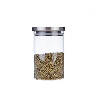 China Food high borosilicate glass storage jar with stainless steel lid for sale