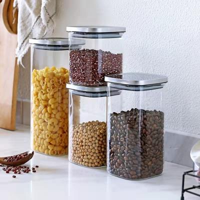 China Storage Glass Jar Freshness Preservation Food Square Shape Spice Jar With Stainless Steel Lid for sale