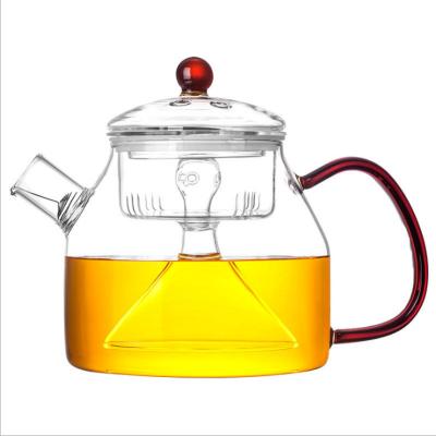 China Viable China Factory Wholesale Clear Handmade Glass Flower Teapot With Glass Infuser for sale