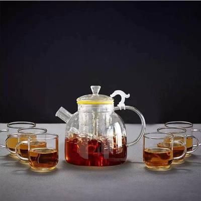 China Viable Hot Selling Heat Resistant Glass Teapot 4 Cups Tea Set With A Warmer for sale