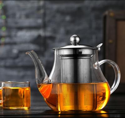 China Amazon Sell New Product Sustainable Hot Heat Tempered Flower Blooming Glass Teapot With Movable Tea Infuser Leaf Teapots for sale