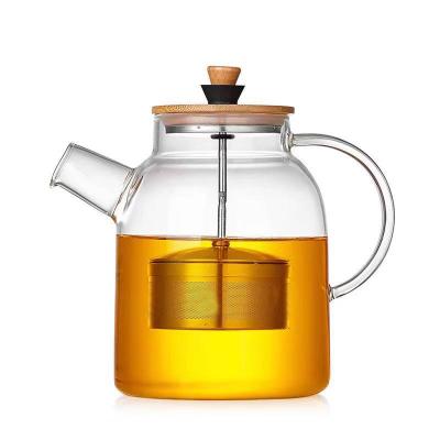 China Viable High Quality Glass Teapot With Stainless Steel Tea Infuser Heat Resistant Clear Cylinder Glass Teapot for sale