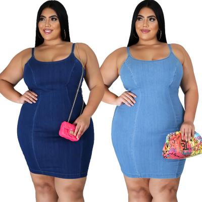 China 2022 summer new arrival fashion casual denim anti-wrinkle plus size women suspender dress for sale