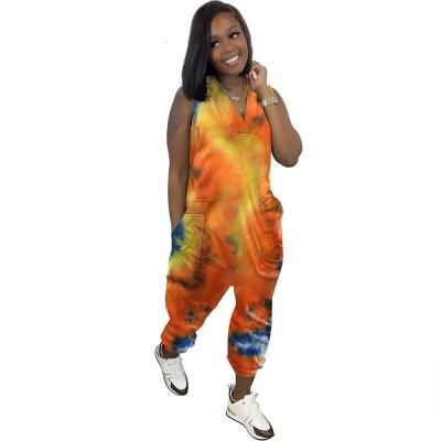 China 2022 summer viable tie dye casual fashion street zipper women plus size jumpsuit for sale