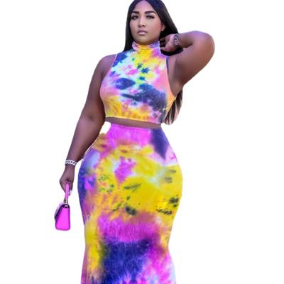 China 2022 Summer New Arrival Sexy QUICK DRY Print Backless Skirt Plus Size Women Two Piece Sets for sale