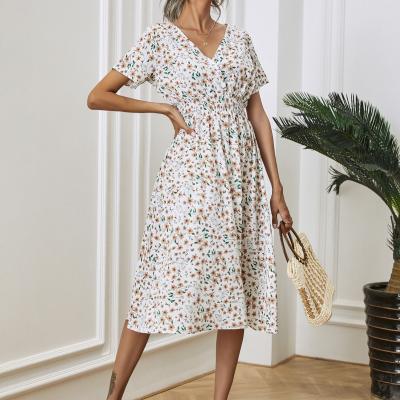 China 2022 Fashion Floral Print Anti-static European American Shorts Sleeved Women Dress for sale