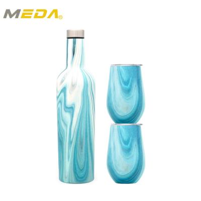 China PORTABLE Gift Set 750ml Printed Wine Bottle And Wine Two Tumbler 304ss 12oz Double Wall Insulated Wine Glass for sale