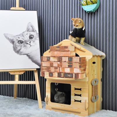 China E1 Sustainable Standard OSB Customized Double Deck Cat Nest Wooden Cat Villa Dog Nest House Dog Villa Eco-friendly Luxury Durable Dog Cage for sale