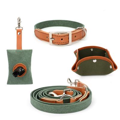 China Advance Personalized Leather Training Collar Luxury Pet Dog Collar and Gift Four Piece Set with Waterproof Folding Bowl and Poop Bag for sale