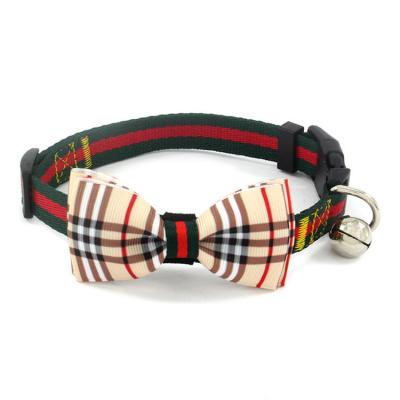 China 2022 Brand Fashion Personalized Classic Luxury Famous Design Printed Cat Bow Tie Dog Pet Collar With Bell for sale