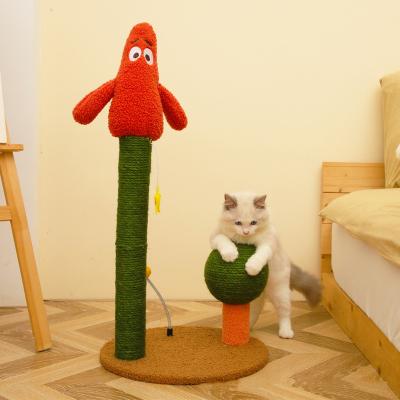 China High Quality Viable Patrick Star Cat Scratching Post Tree Tower Chamber Sisal Tracks Cat Toy With Bed for sale