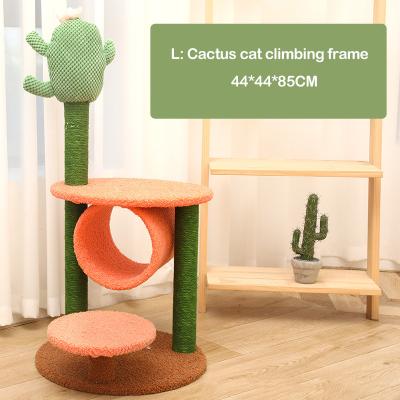 China Sustainable Multifunctional Luxury Sisal Green Cactus Cat Scratching Post Tree Tower House for sale